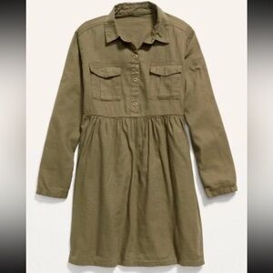 Green twill utility shirt dress for girls | L